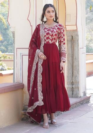 Picture of Charming Georgette Maroon Readymade Gown