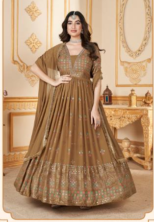Picture of Sightly Georgette Dark Khaki Readymade Gown
