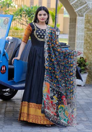 Picture of Beautiful Cotton & Silk Black Readymade Gown