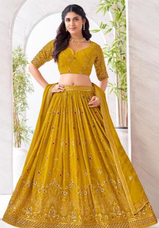 Picture of Beauteous Georgette Golden Rod Readymade Lehenga Choli