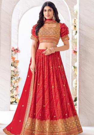 Picture of Enticing Georgette Dark Red Readymade Lehenga Choli