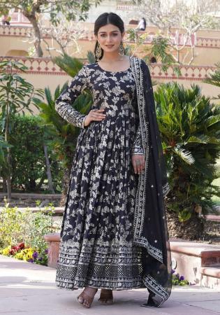 Picture of Marvelous Chiffon & Silk Black Readymade Gown