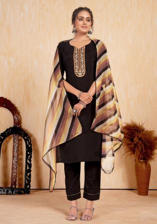 Picture of Gorgeous Silk Black Readymade Salwar Kameez