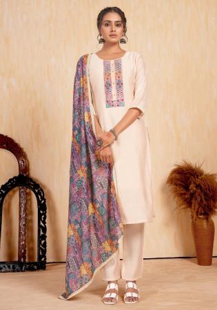 Picture of Alluring Silk Antique White Readymade Salwar Kameez