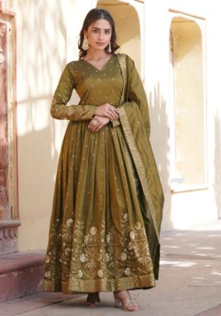 Picture of Exquisite Georgette Dark Olive Green Readymade Gown