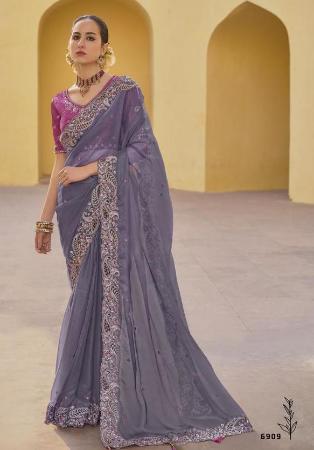 Picture of Good Looking Silk Dim Gray Saree