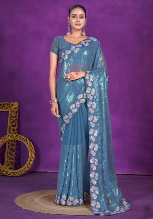 Picture of Sightly Silk Cadet Blue Saree