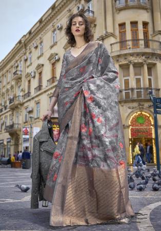 Picture of Fascinating Brasso Light Slate Grey Saree