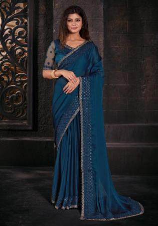 Picture of Well Formed Chiffon & Satin & Silk Midnight Blue Saree