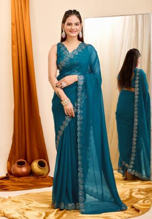 Picture of Gorgeous Georgette Teal Saree