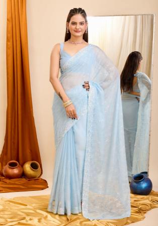 Picture of Alluring Georgette Light Steel Blue Saree