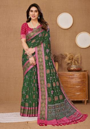 Picture of Bewitching Silk Dark Olive Green Saree