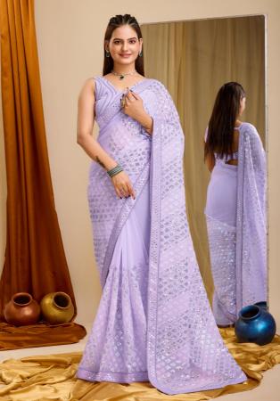 Picture of Well Formed Georgette Light Steel Blue Saree