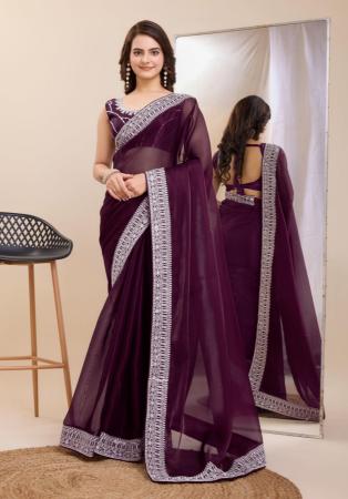 Picture of Lovely Chiffon Dark Olive Green Saree