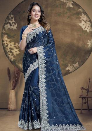 Picture of Shapely Silk Navy Blue Saree