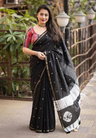 Picture of Well Formed Cotton Black Saree