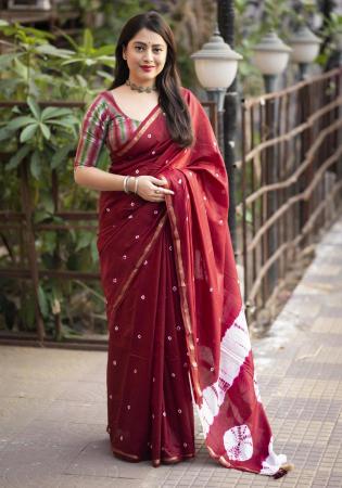 Picture of Bewitching Cotton Dark Red Saree