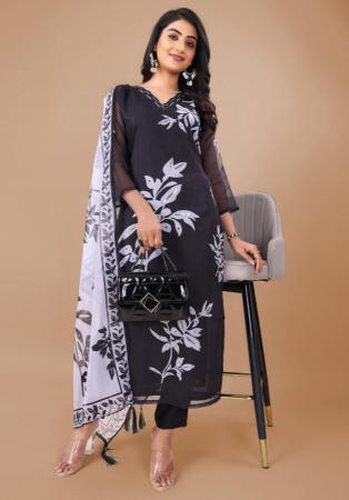 Picture of Exquisite Rayon & Silk Black Readymade Salwar Kameez