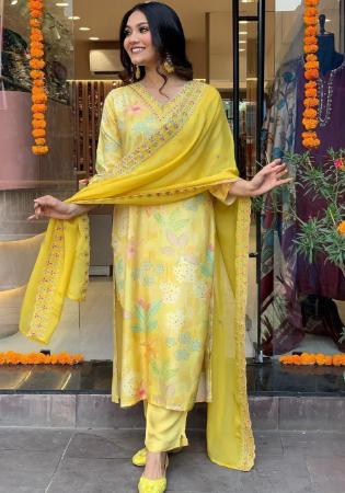 Picture of Exquisite Rayon & Silk Wheat Readymade Salwar Kameez