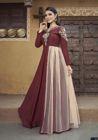 Picture of Lovely Chiffon Brown Readymade Gown