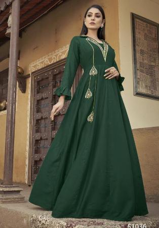 Picture of Gorgeous Chiffon Dark Green Readymade Gown