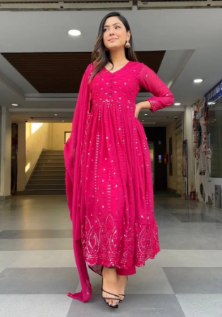 Picture of Ideal Georgette Deep Pink Readymade Salwar Kameez