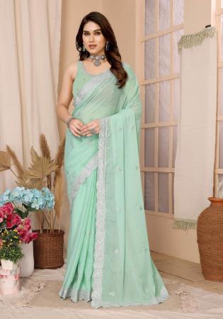 Picture of Well Formed Silk Powder Blue Saree