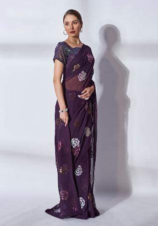 Picture of Well Formed Georgette Dim Gray Saree