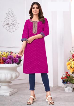 Picture of Rayon & Cotton Medium Violet Red Kurtis And Tunic