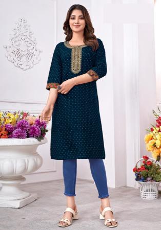 Picture of Beautiful Rayon & Cotton Navy Blue Kurtis And Tunic
