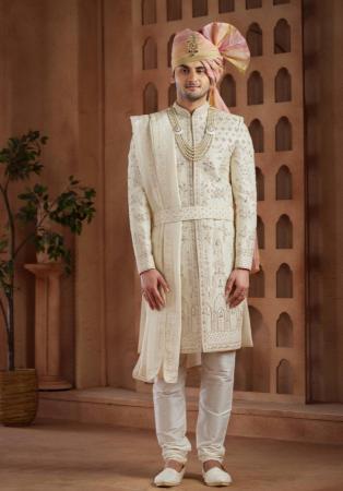 Picture of Ideal Satin Off White Sherwani