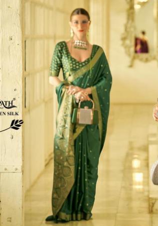 Picture of Well Formed Satin & Silk Dark Green Saree