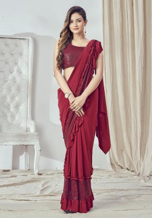 Picture of Magnificent Lycra Fire Brick Saree
