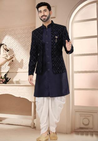 Picture of Superb Synthetic Navy Blue Indo Western