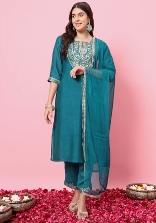 Picture of Fascinating Silk Midnight Blue Readymade Salwar Kameez