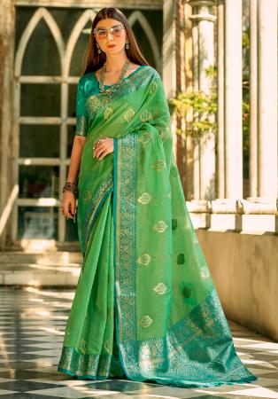 Picture of Shapely Silk Dark Olive Green Saree